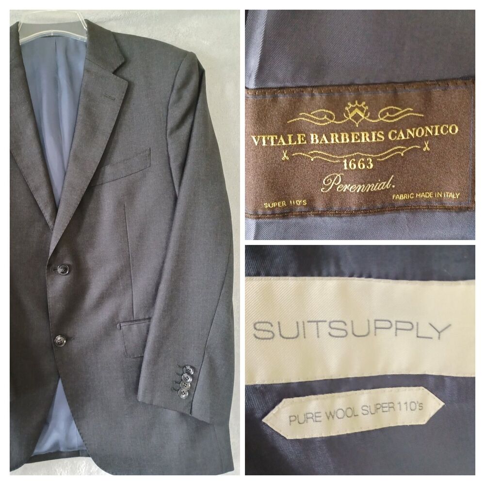Suitsupply 42S Gray Perennial 110s Wool Vitale Barberis Canonico Napoli Blazer